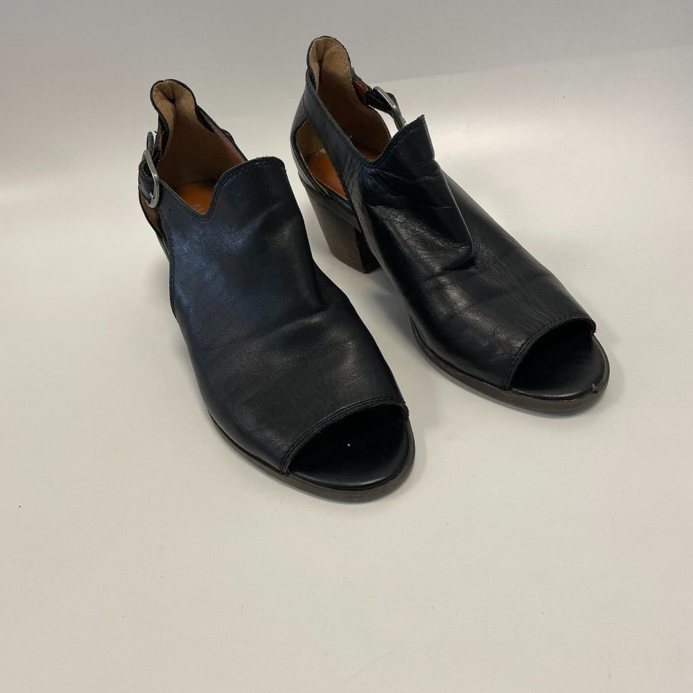 Lucky Brand Women's Black Leather Barimo Peep Toe Cut Out Booties